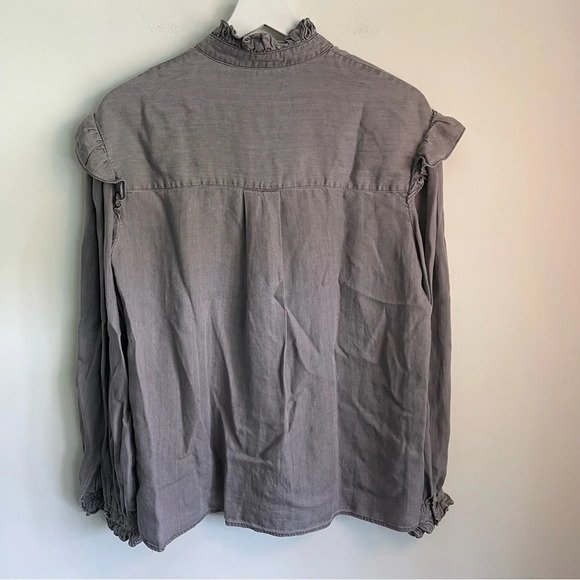 Rebecca Minkoff Willamina Tencel Ruffle Gray Long sleeve Top size medium - Picture 7 of 9